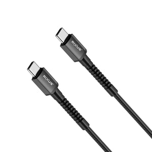 Rixus RXU71C Nylon Braided USB-C To USB-C Cable 1.2mtr Black