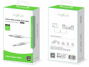 Rixus RX2025 AUX to AUX Audio Cable Male 3.5MM 120CM White