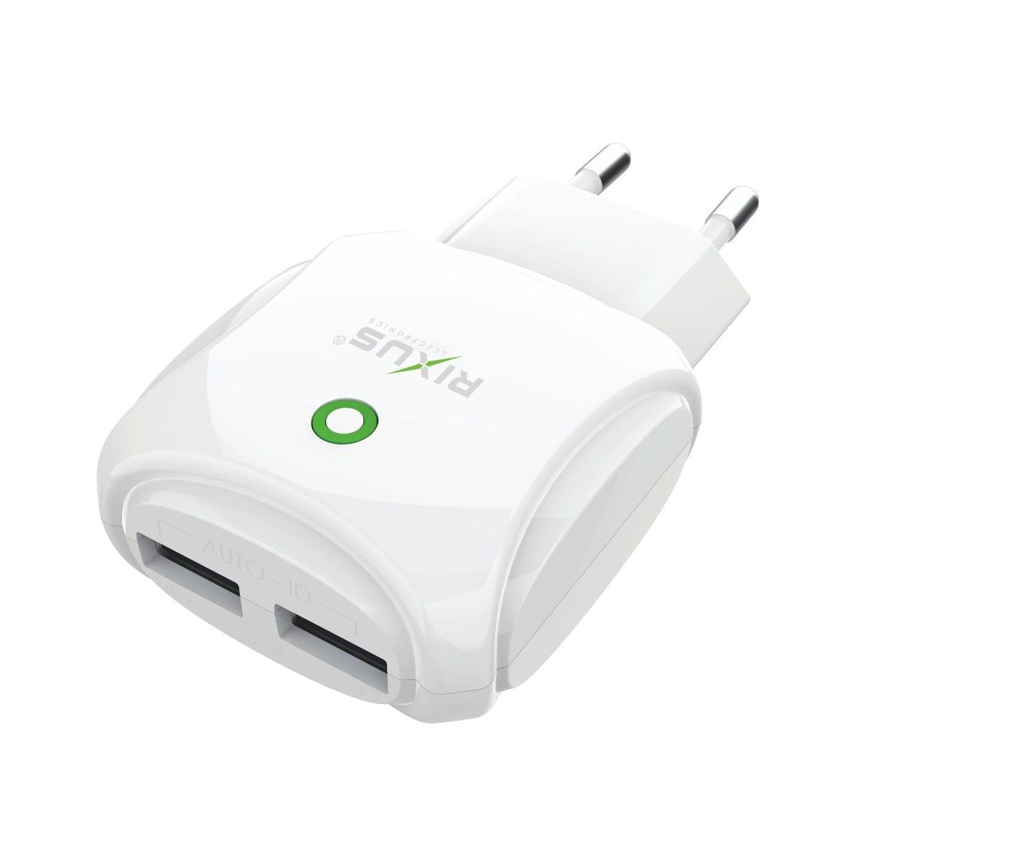 Rixus RX55A Fast Charge AC Adaptor With Dual USB Slot And Lightning Data Cable