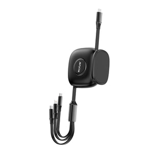 Rixus RXUC61 Retractable 100W 3 in 1 Cable Desktop USB Type C Fast Charger 1.7m Black