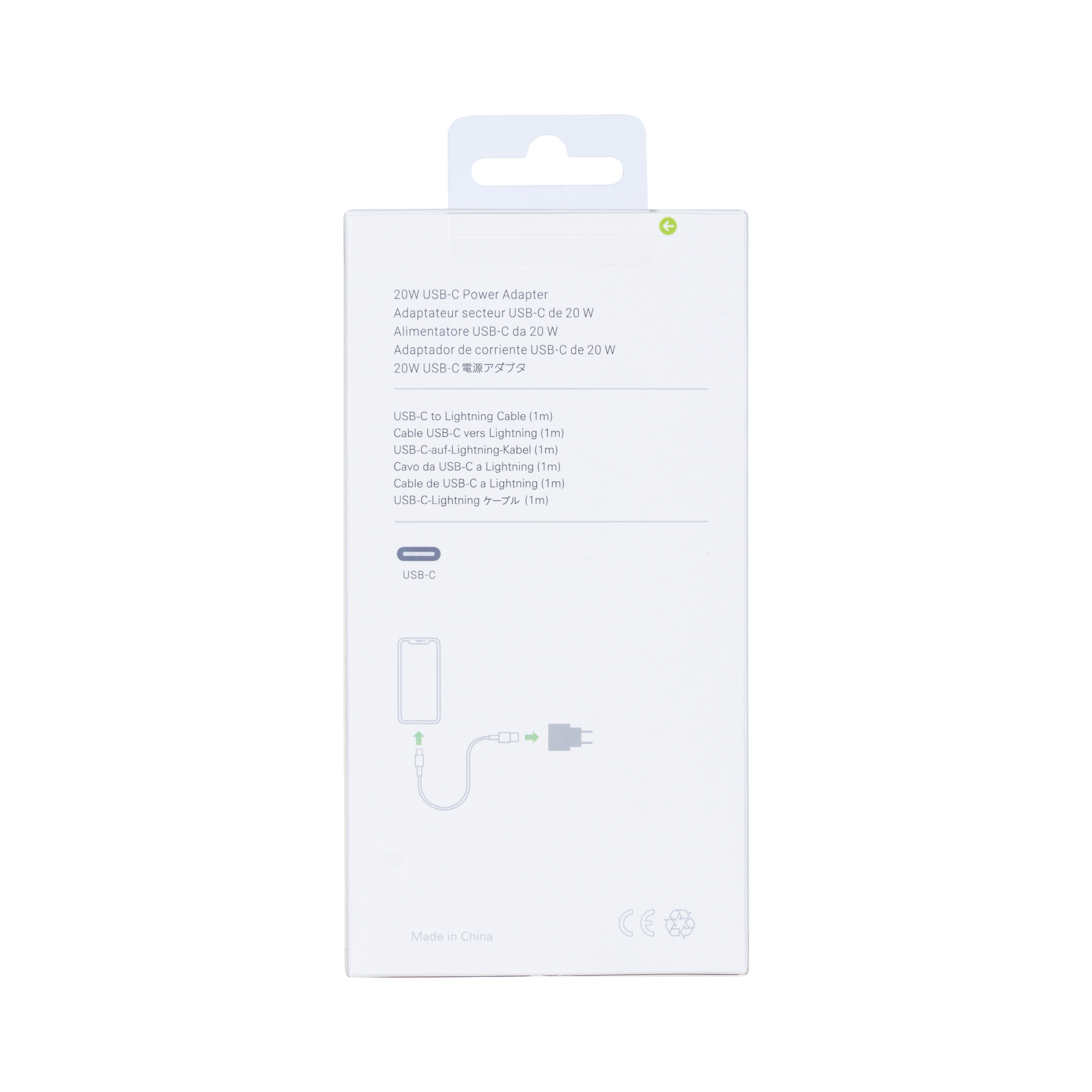 For Apple Charger USB-C 20W with Cable Lightning 1m Retail Box