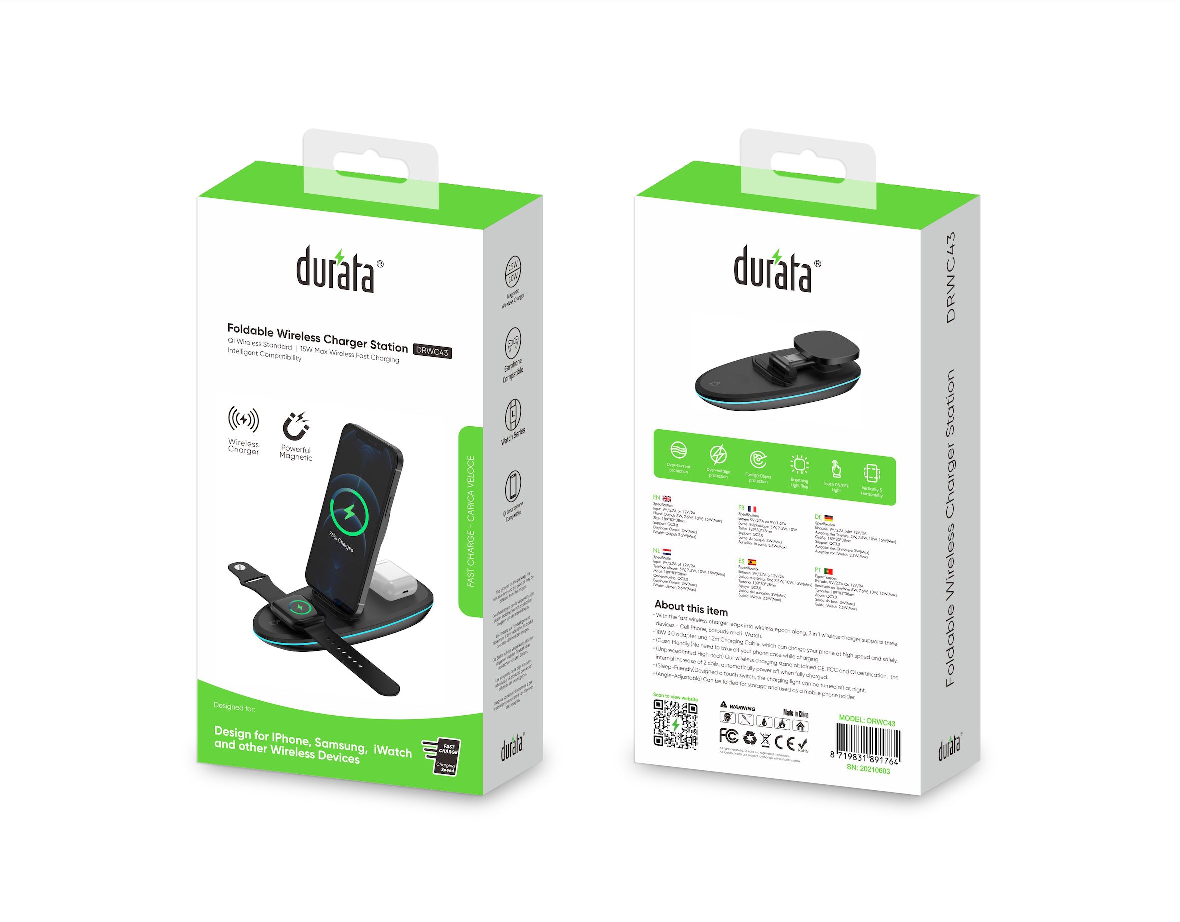 Rixus RXWC43 3-1 Foldable Wireless Charger Station