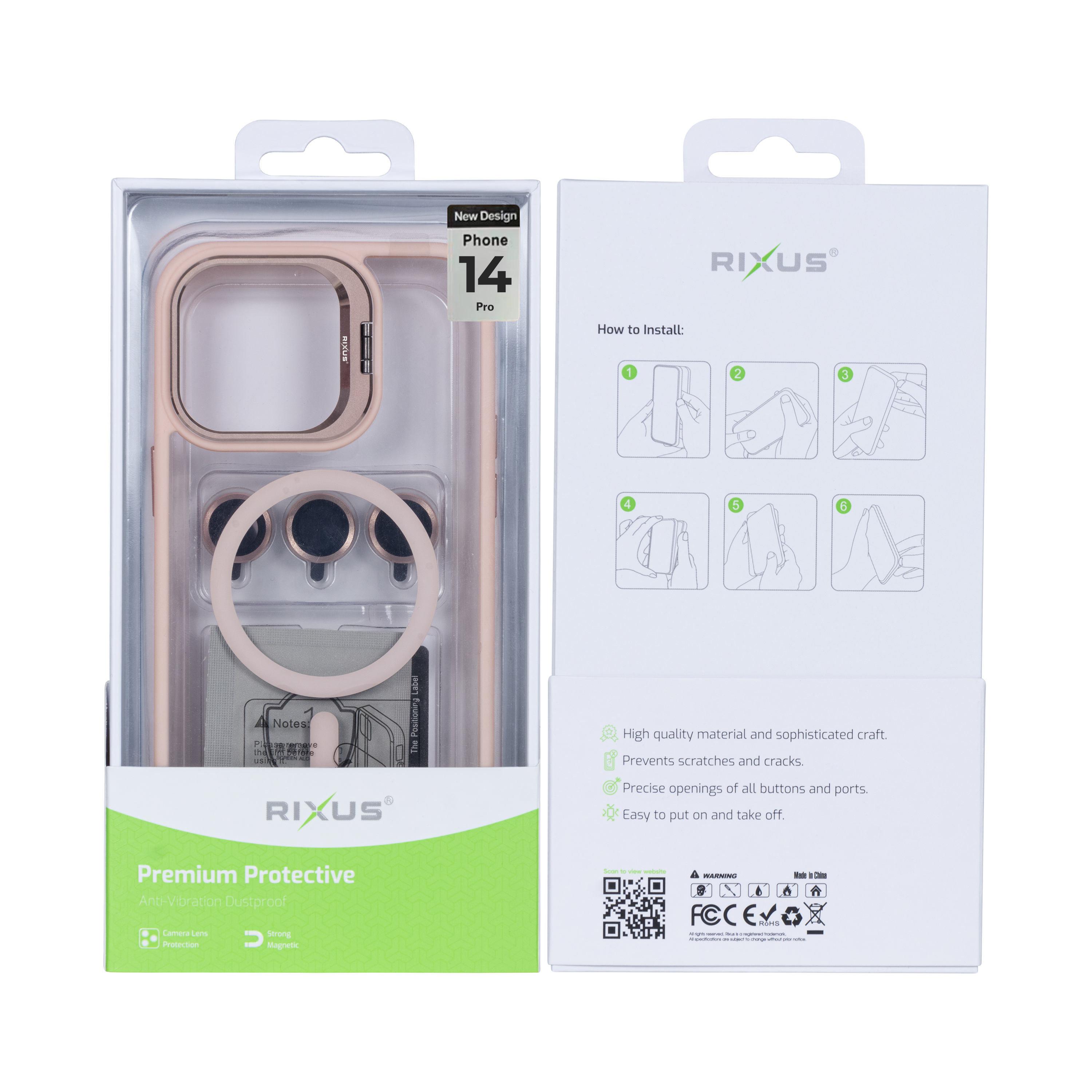 Rixus Classic 03 Case With MagSafe For iPhone 14 Pro Light Pink