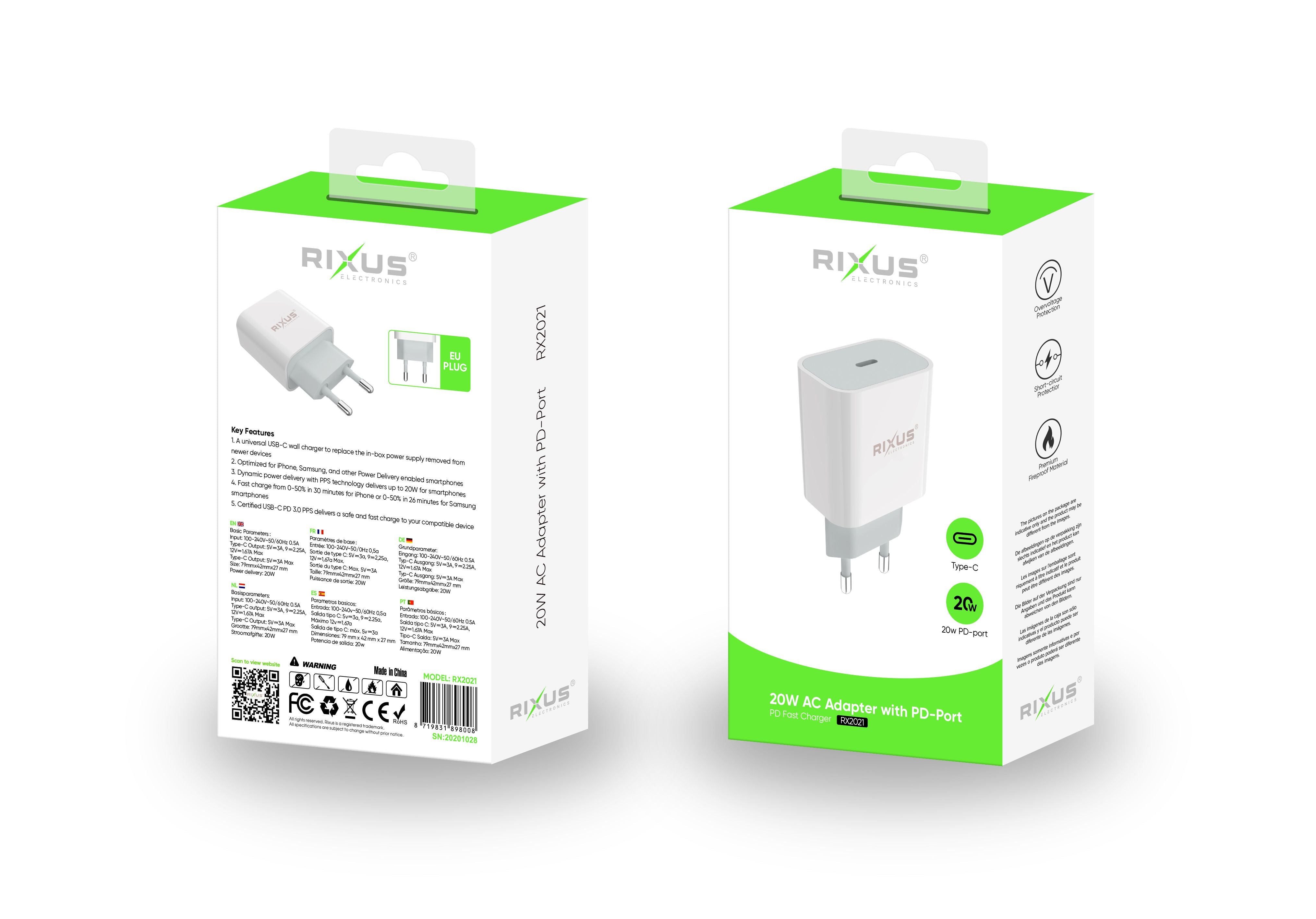 Rixus RX2021 PD Charger 20W White