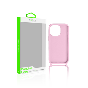 Rixus For iPhone 14 Plus TPU Necklace Cord Cover Pink