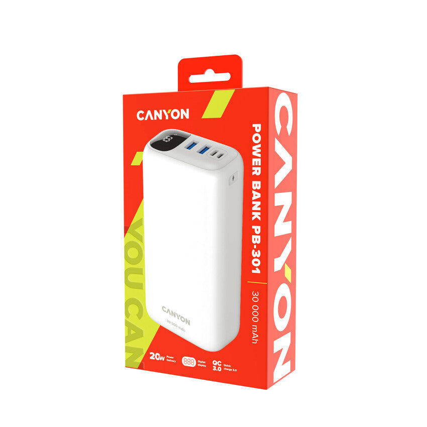 Canyon Powerbank PB-301 USB-C PD, USB-A 30000mAh White