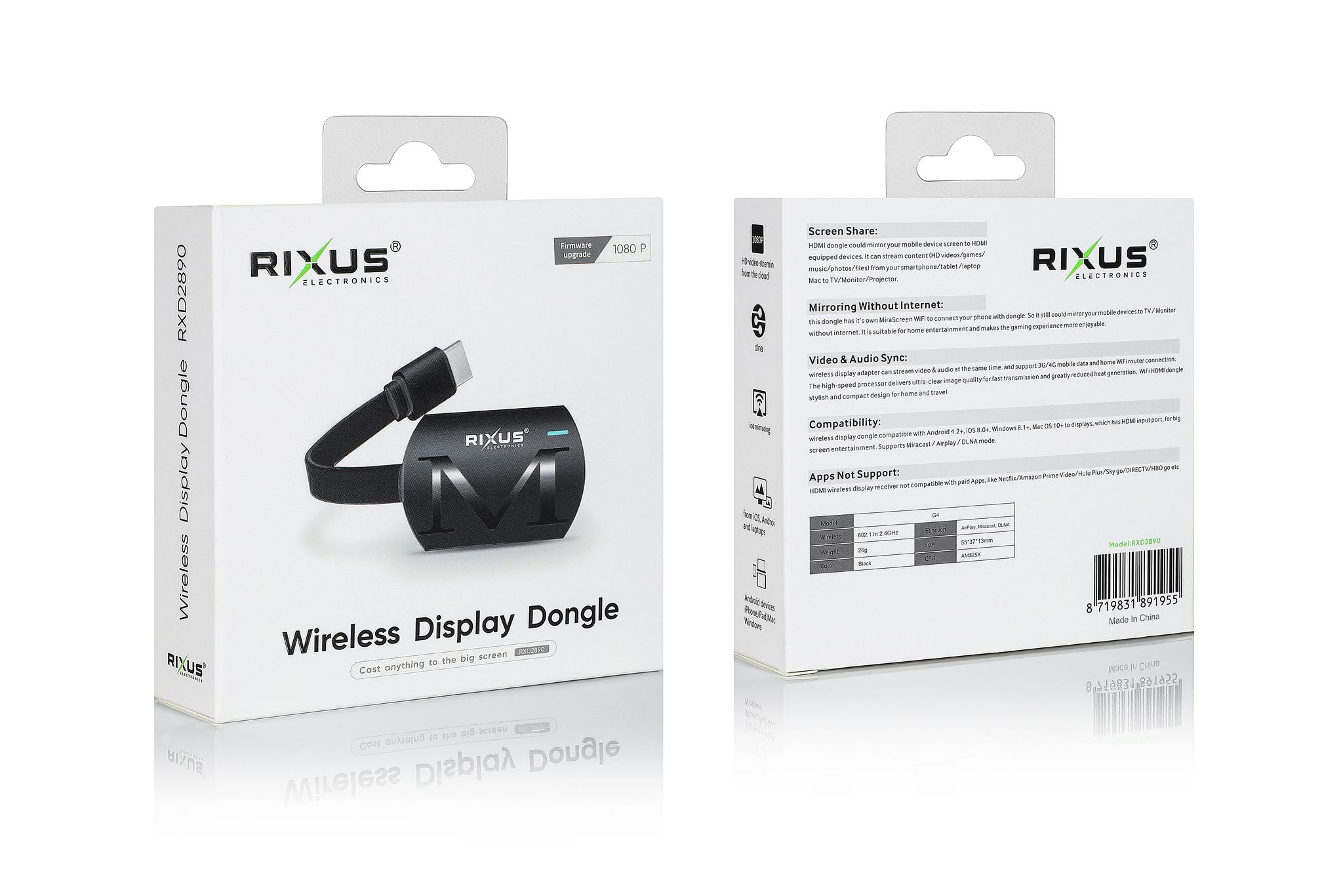 Rixus RXD2890 Wireless Display Dongle 1080p
