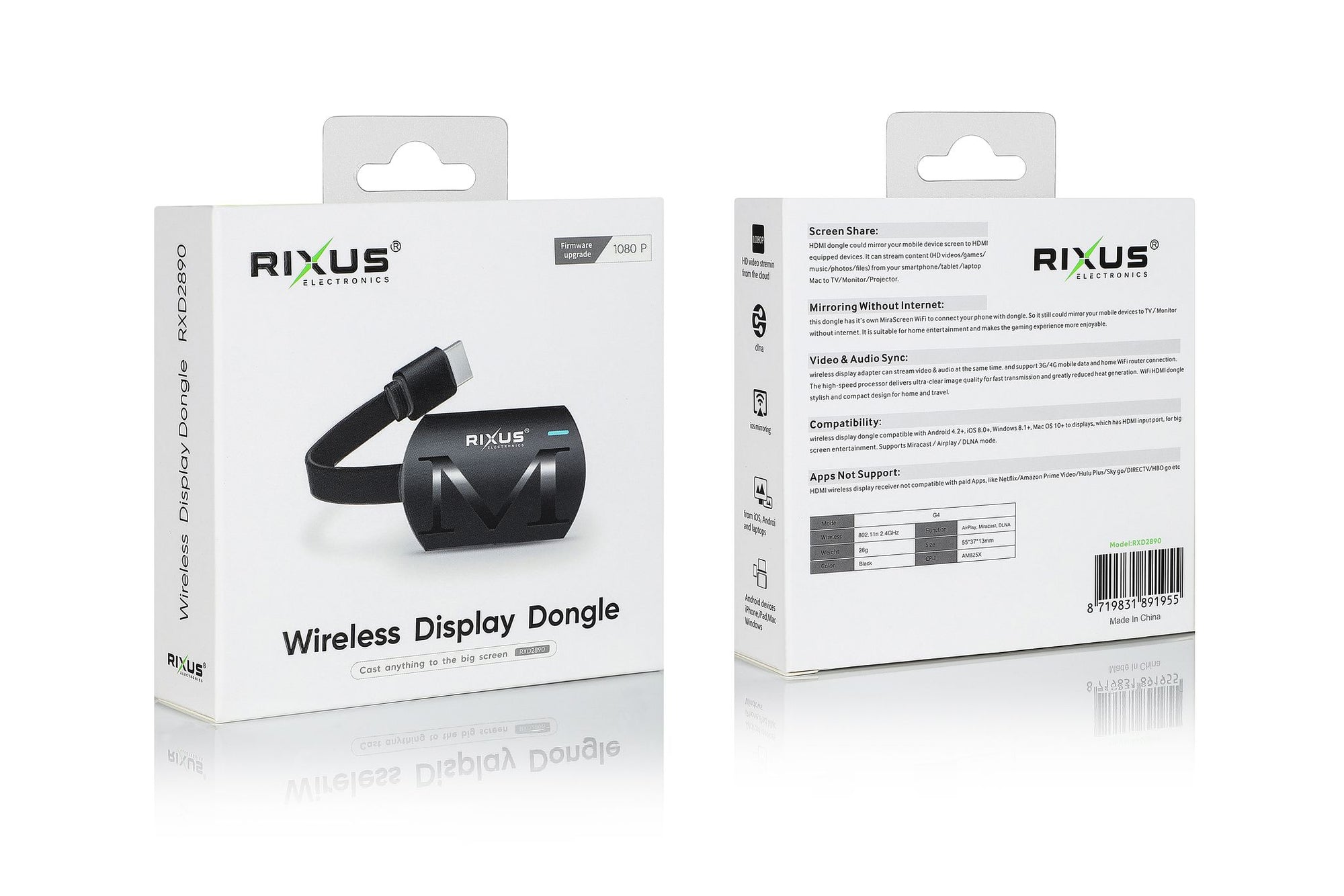 Rixus RXD2890 Wireless Display Dongle 1080p