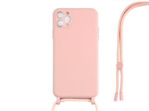Rixus For iPhone 11 Pro Max TPU Necklace Cord Cover Pink