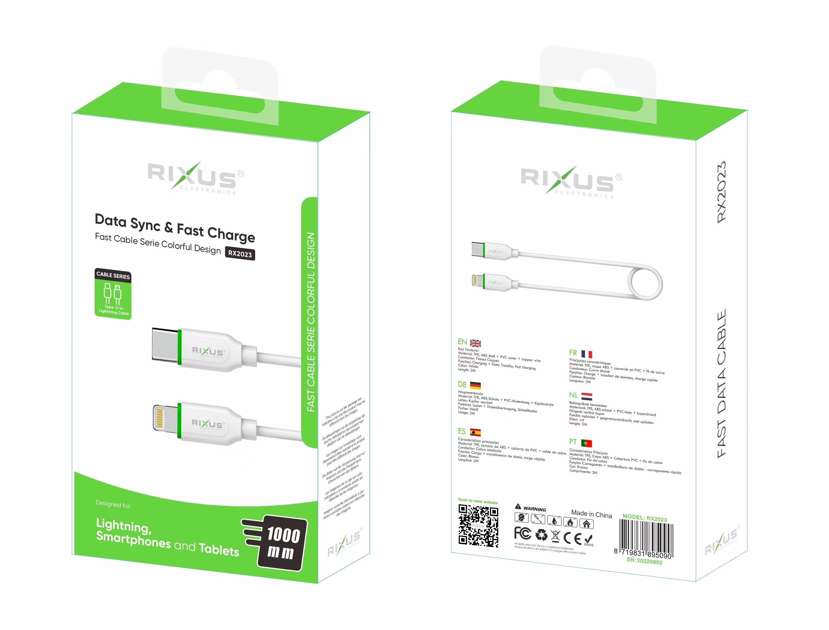 Rixus RX2023 Data Synch & Fast Charge 2M White