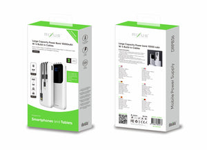 Rixus RXPB36 Power Bank 10000 mAh With 4 Build In Cables White