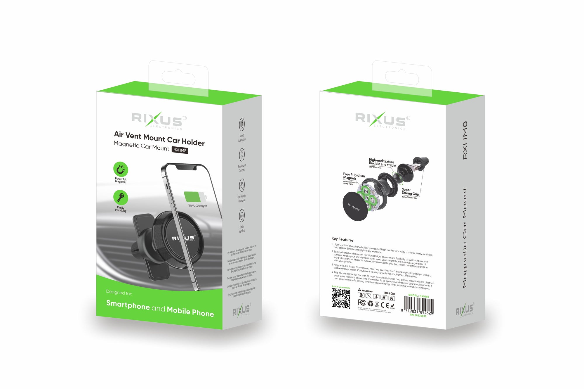 Rixus RXHM8 Car Holder Magnetic Air Vent Mount Black