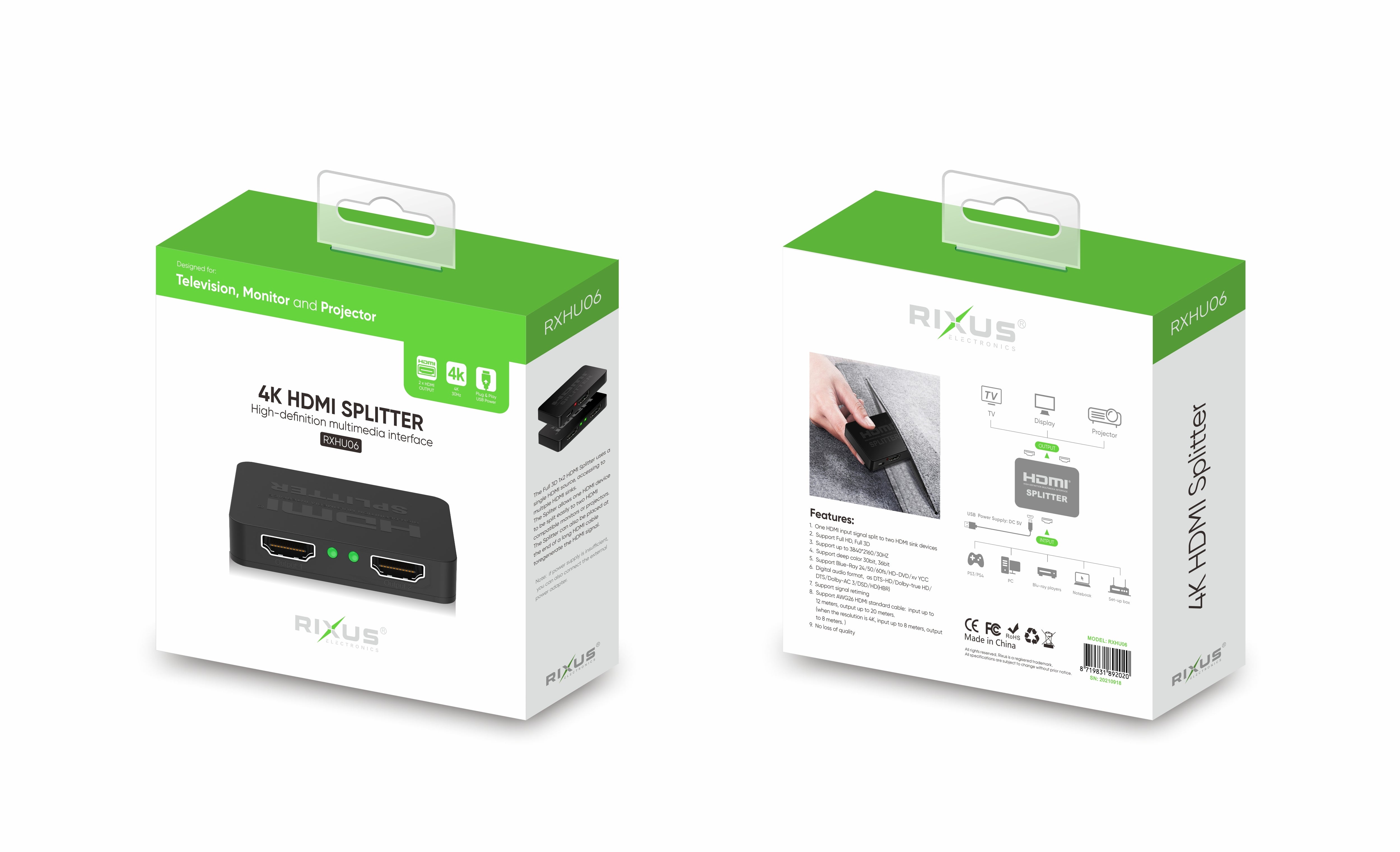 Rixus RXHU06 4K HDMI Splitter