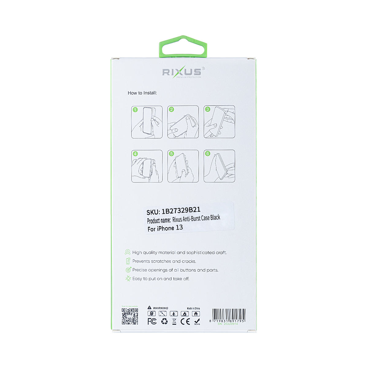 Rixus For iPhone 13 Anti-Burst Case Noir
