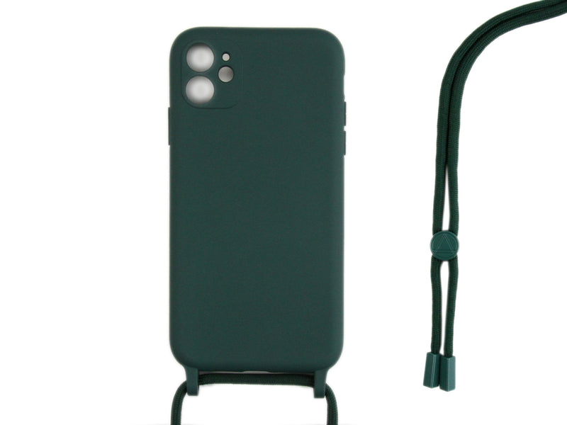 Rixus Pour iPhone 12 Mini TPU Necklace Cord Cover Vert Foncé