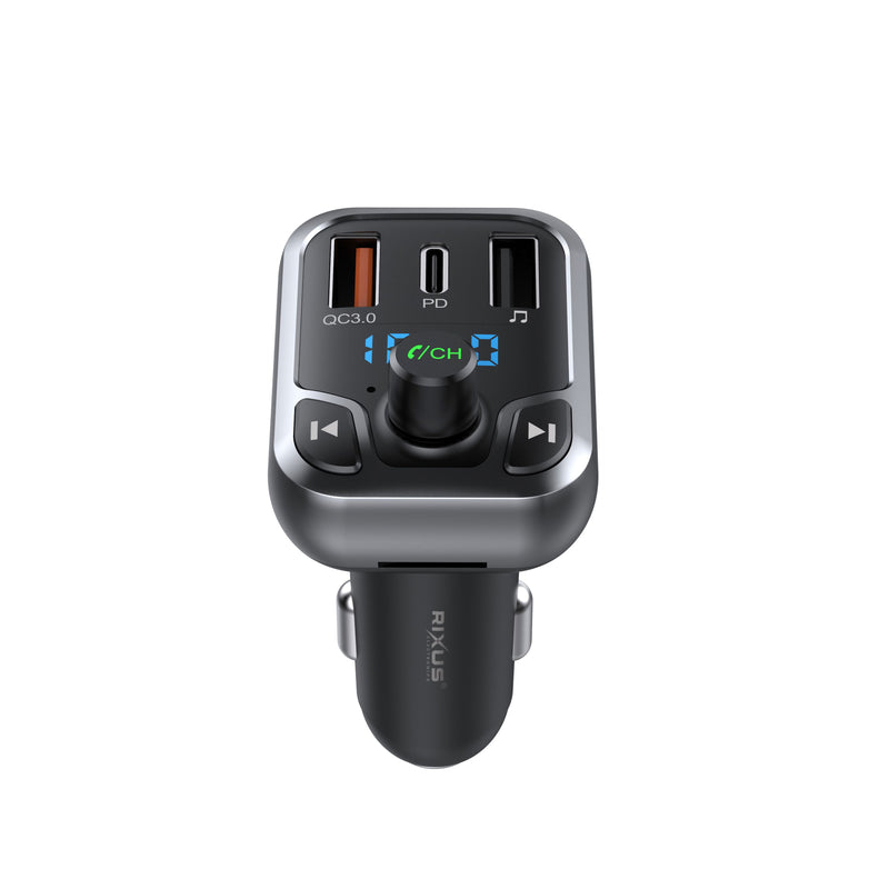 Rixus RXBT25 Émetteur FM Bluetooth QC30 et chargeur double rapide Type C