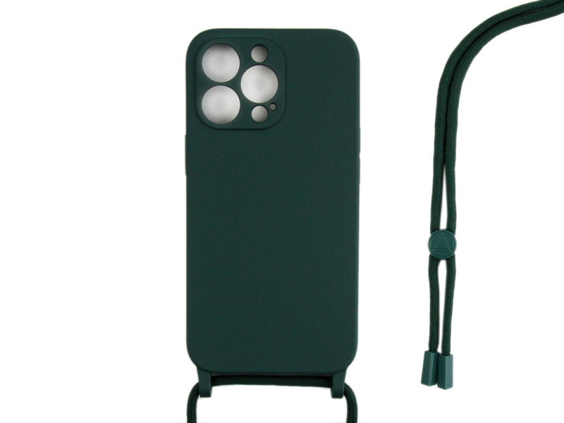 Rixus Pour iPhone 13 Pro TPU Necklace Cord Cover Vert Foncé