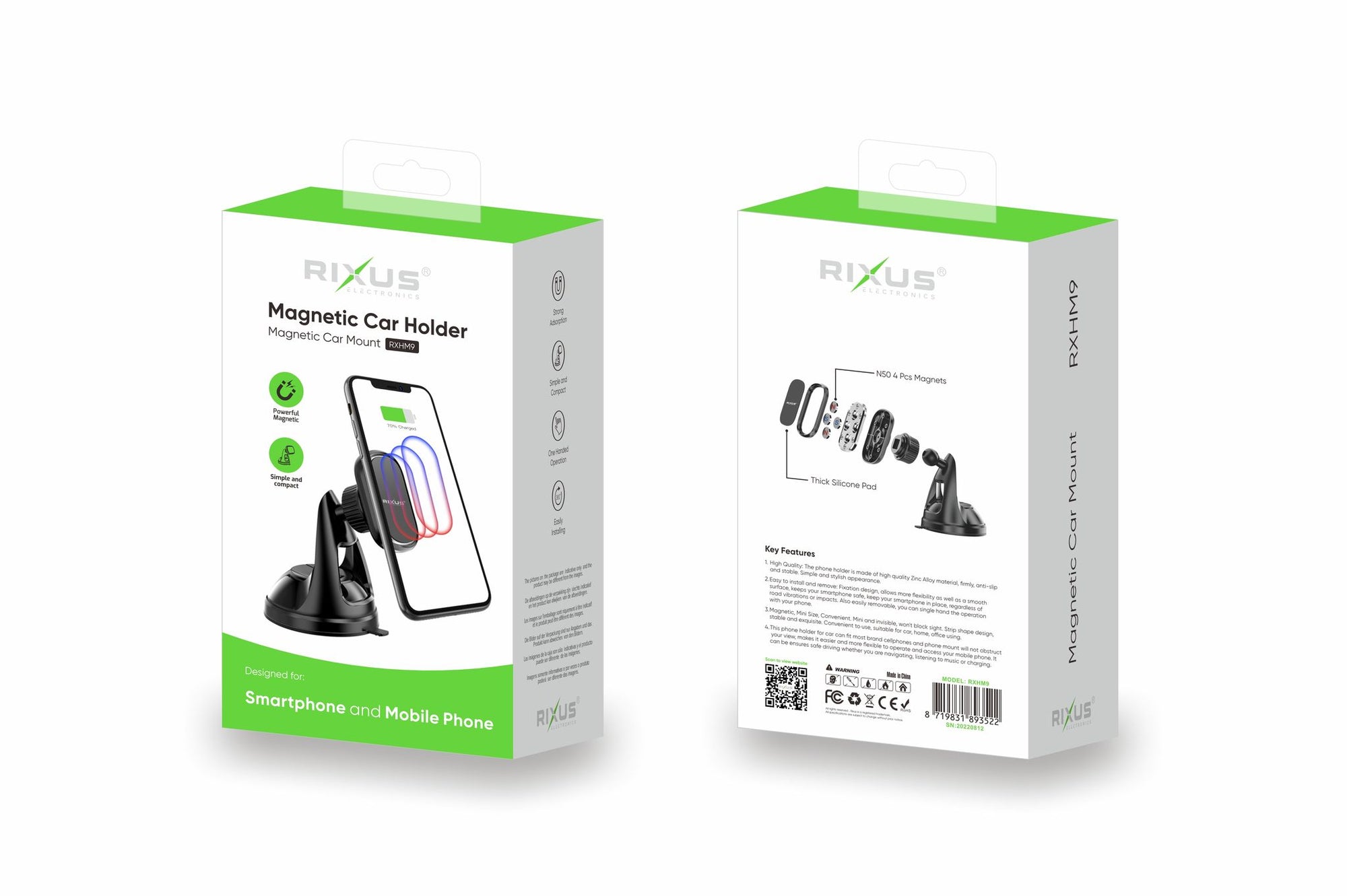 Rixus RXHM9 Support de voiture magnétique à 360° Noir