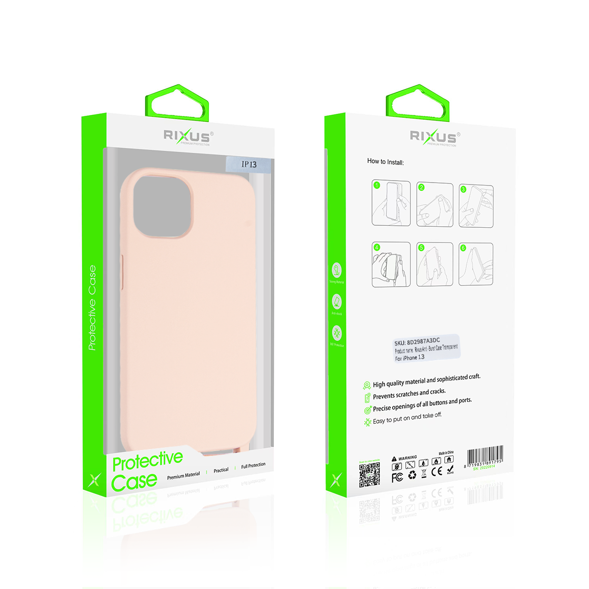 Rixus Pour iPhone 13 TPU Cover Cordon Collier Rose