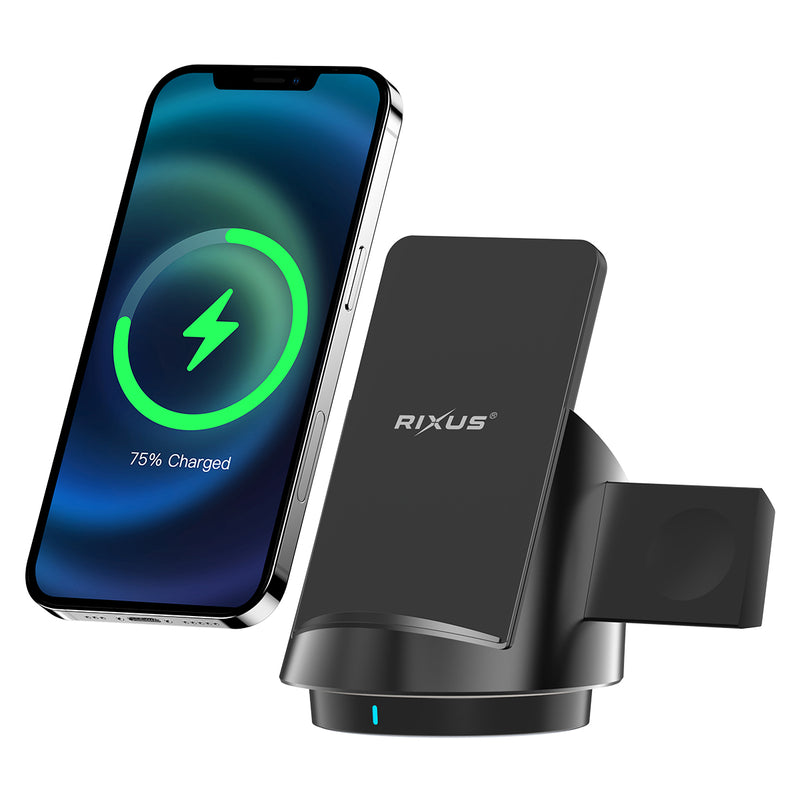 Rixus RXWC57 3 in 1 Wireless Fast Charger Stand Noir