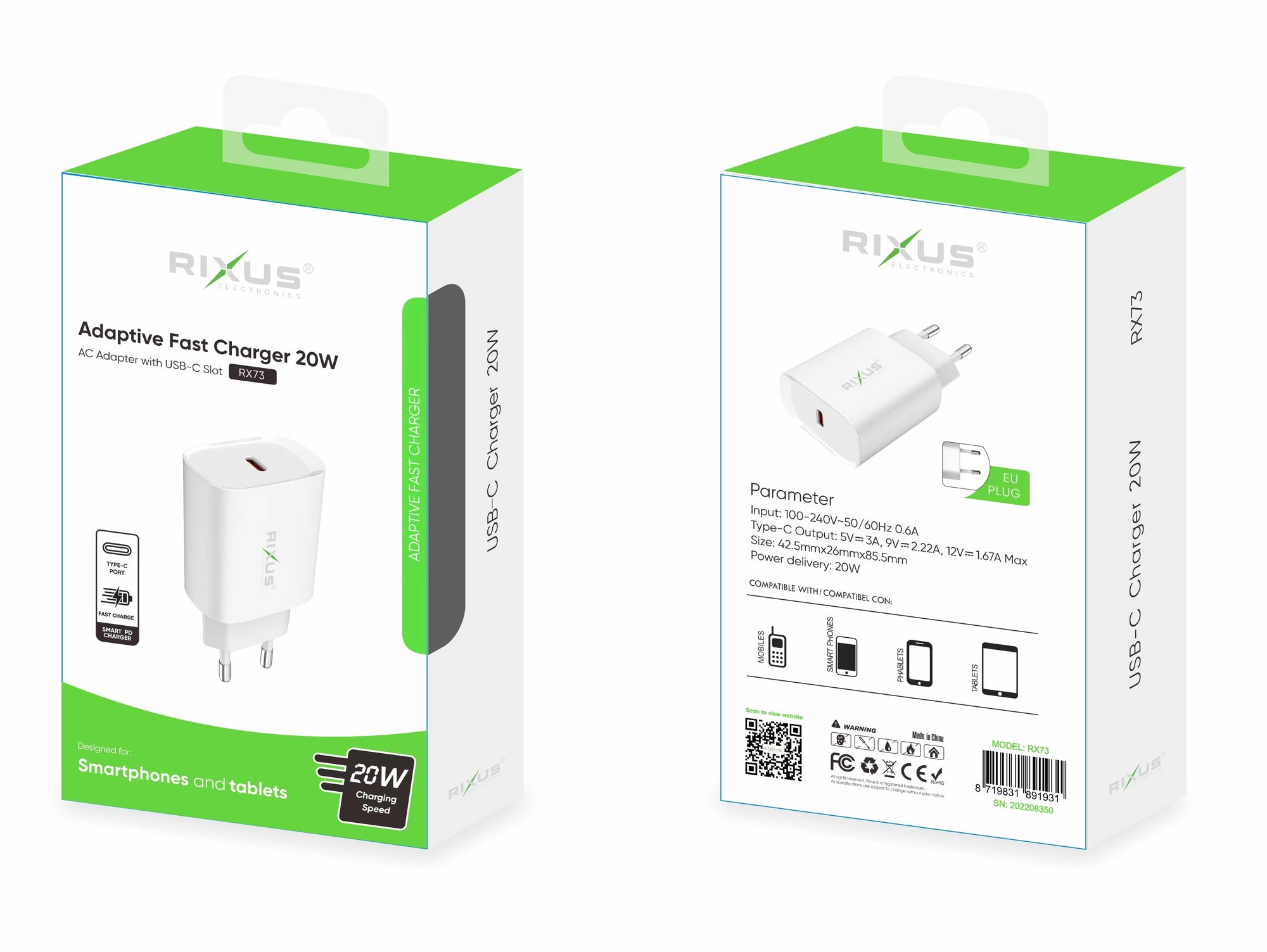 Chargeur rapide adaptatif Rixus RX73 20W