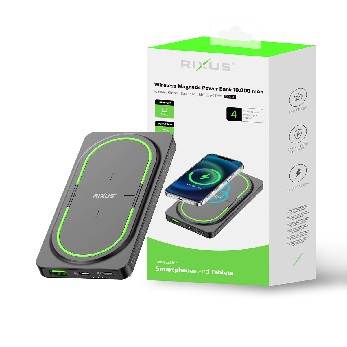 Rixus RXPB80 Wireless PD Powerbank 10000mAh Noir