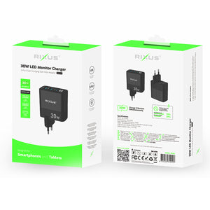 Rixus RX102 PD 30W Gan Charger Noir