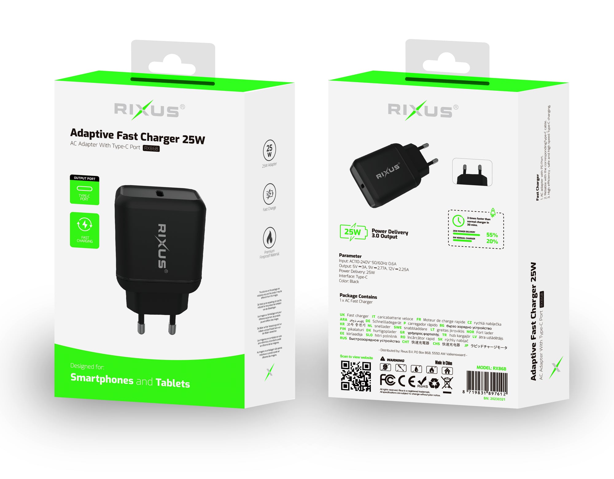 Chargeur rapide adaptatif Rixus RX86B 25W