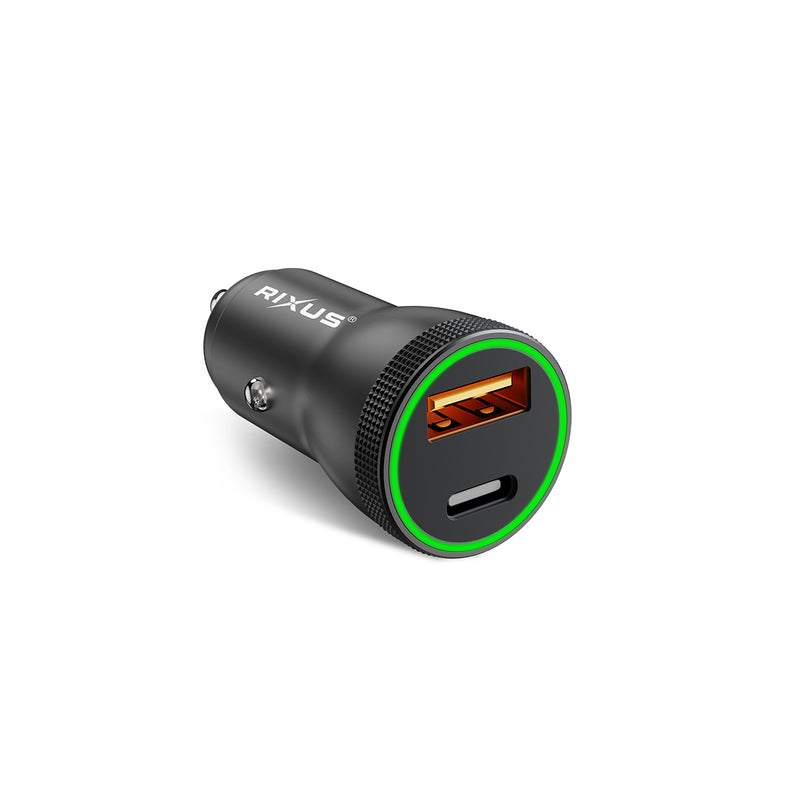Rixus RXCC11 Chargeur de voiture USB-C PD+QC 20W Noir