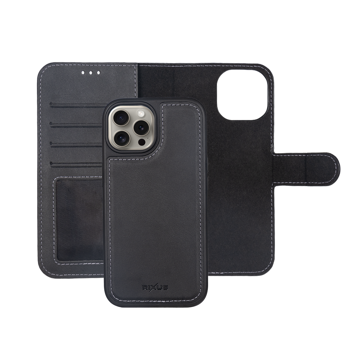 Rixus Pour iPhone 15 Pro Max Duo Portefeuille Détachable Magnétique Noir