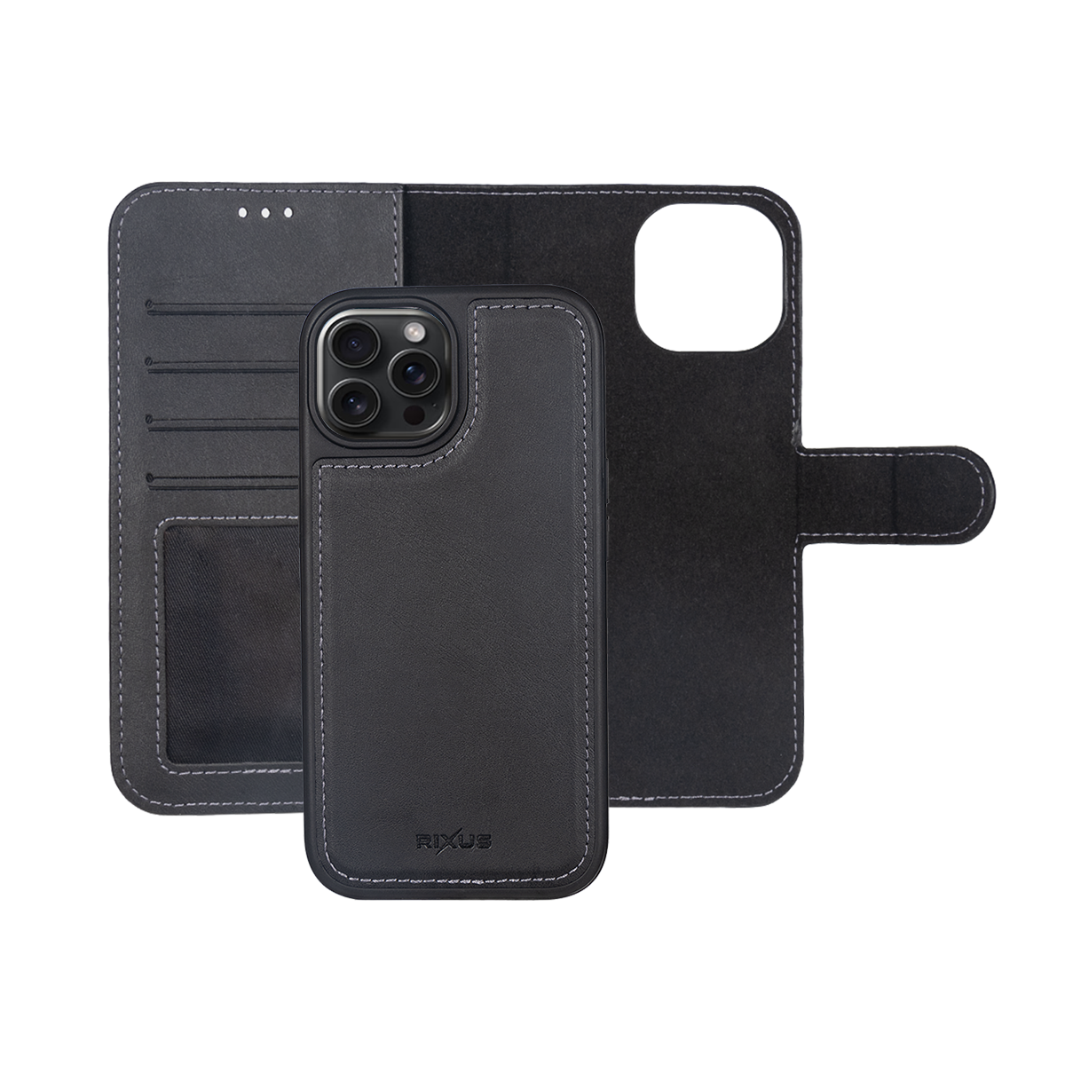 Rixus Pour iPhone 14 Pro Max Duo Portefeuille Détachable Magnétique Noir