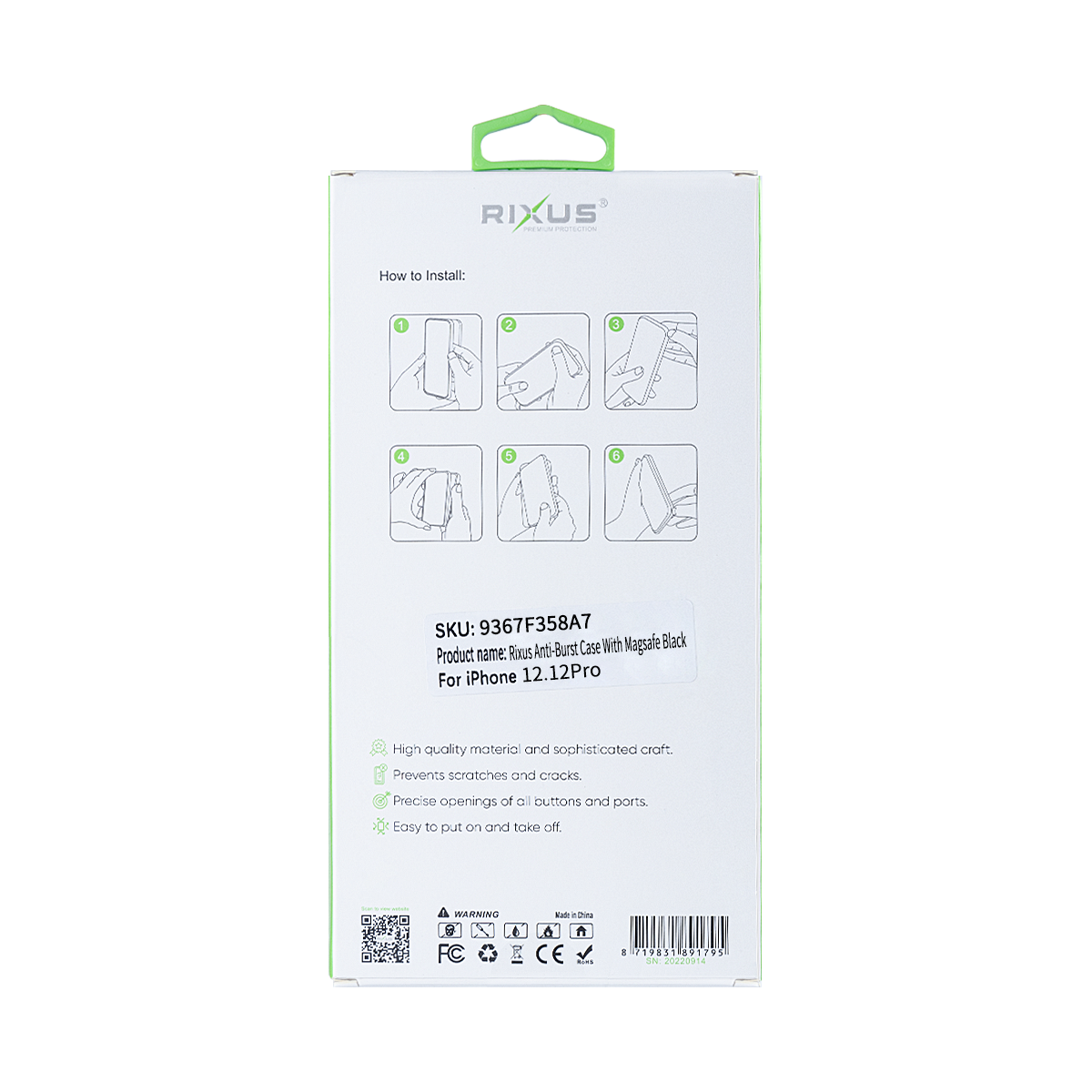 Rixus For iPhone 12, 12 Pro Anti-Burst Case With Magsafe Noir