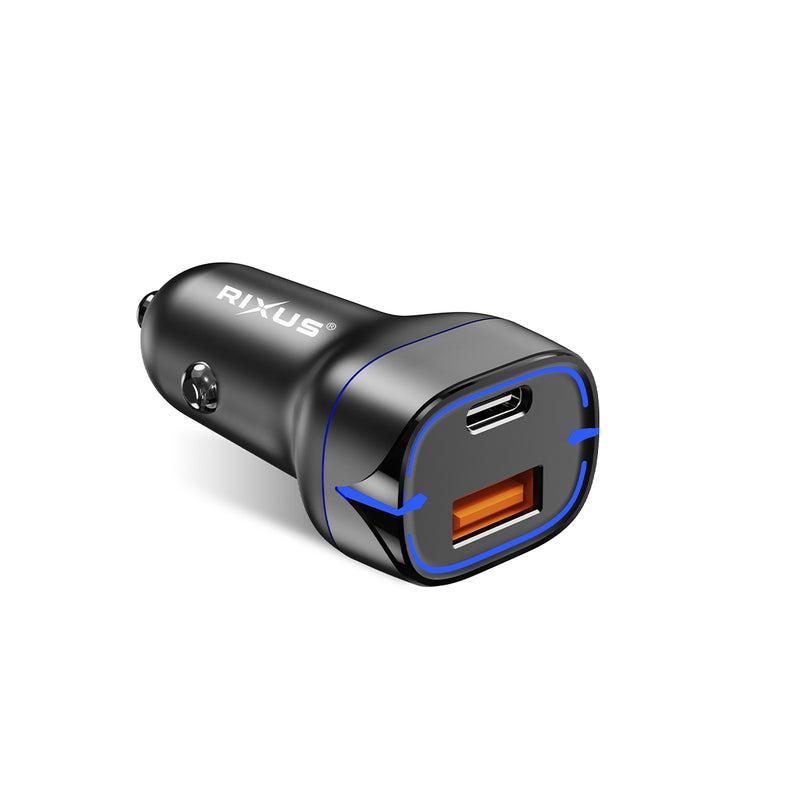Rixus RXCC13 Chargeur de voiture USB-C PD+QC3.0 18W Noir