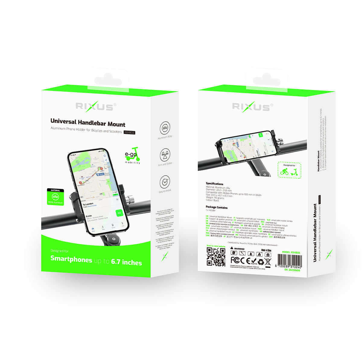 Rixus RXHB06 Support de téléphone pour vélo Noir