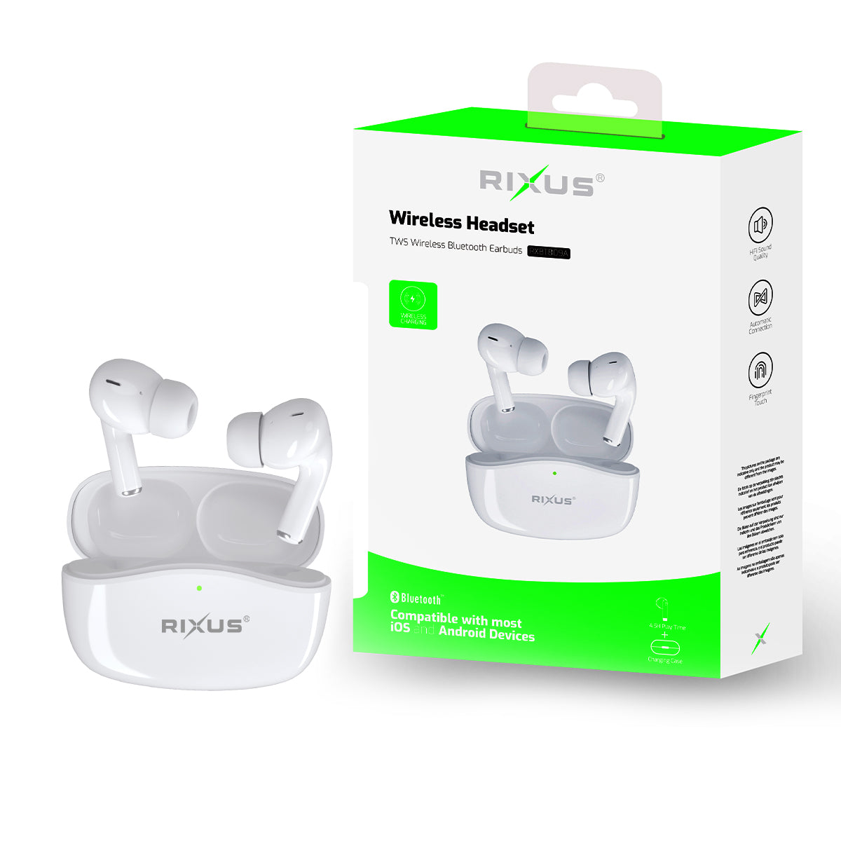Rixus RXBT809A Crystal Clear Wireless Earphone Blanc