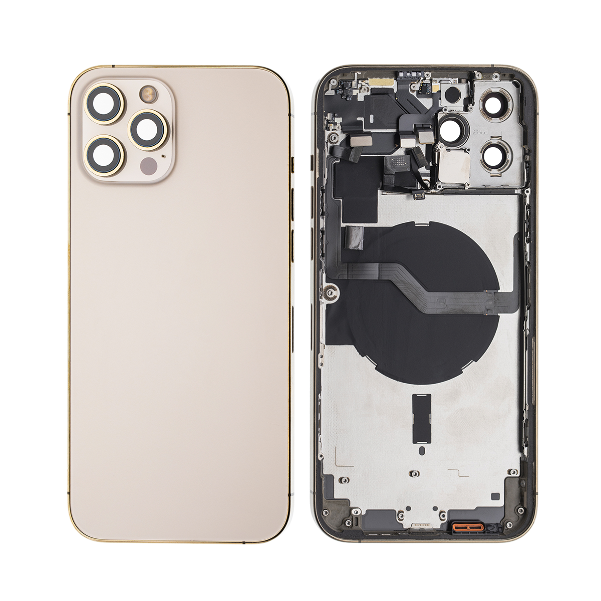 Pour iPhone 12 Pro Max Boîtier complet avec toutes les petites pièces sans batterie ni appareil photo arrière Or