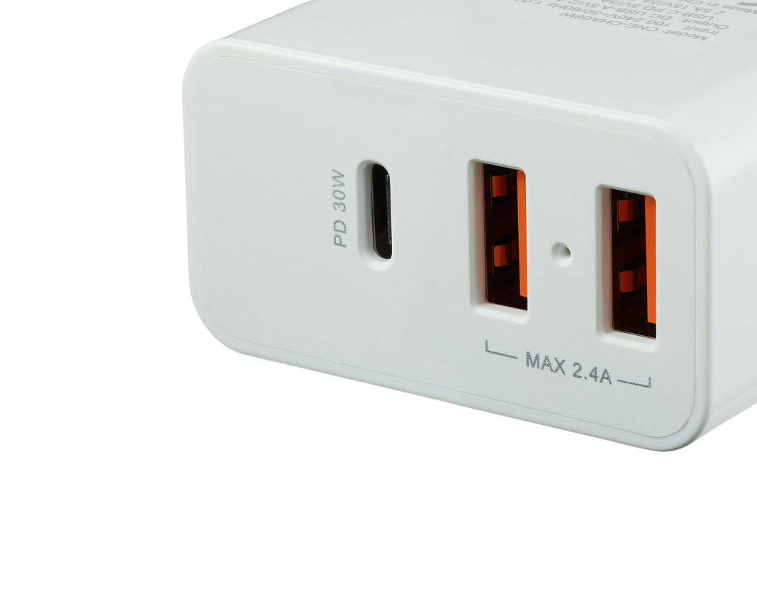 Chargeur mural Canyon H-08 USB-C et 2x USB-A 2,4A Blanc
