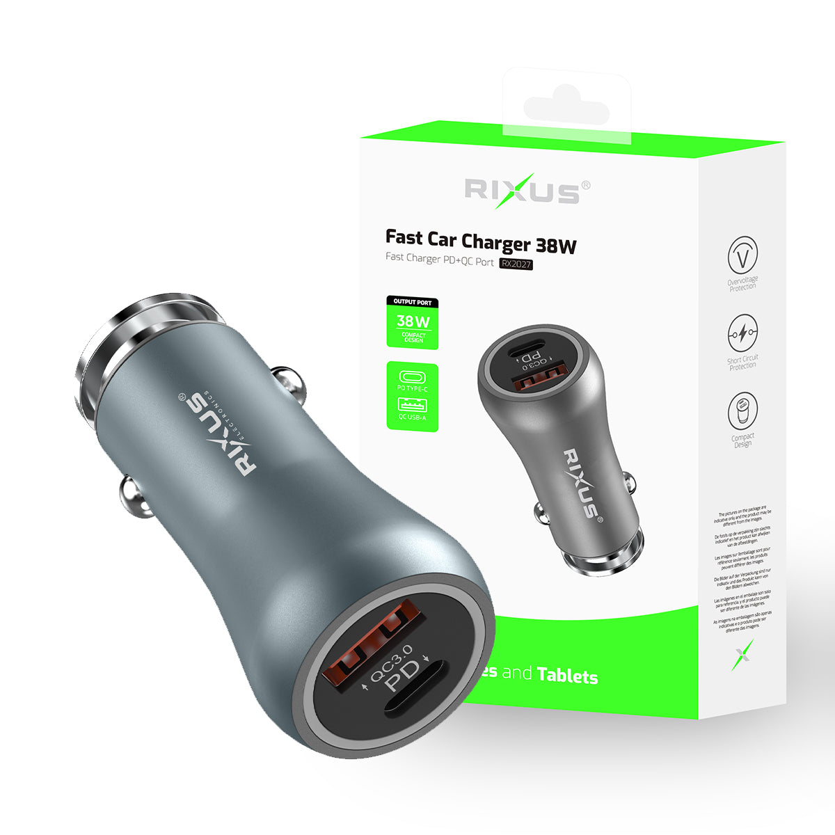 Rixus RX2027 pour voiture Charge rapide 38W