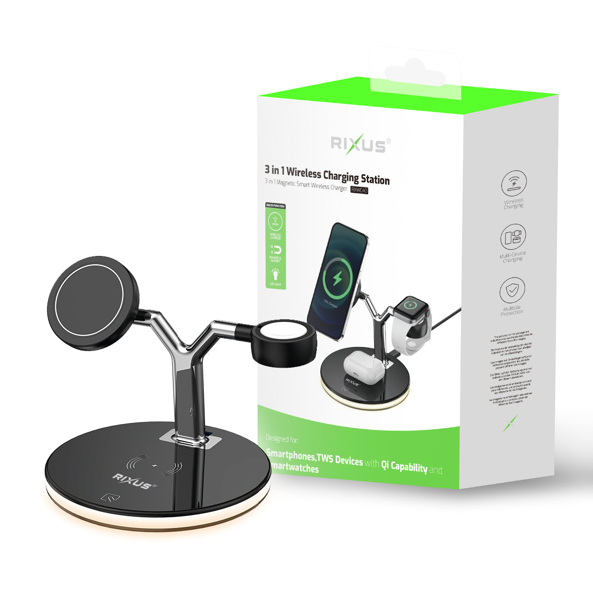 Rixus RXWC40 3-1 Wireless Charging Dock pour iPhone 12 Family