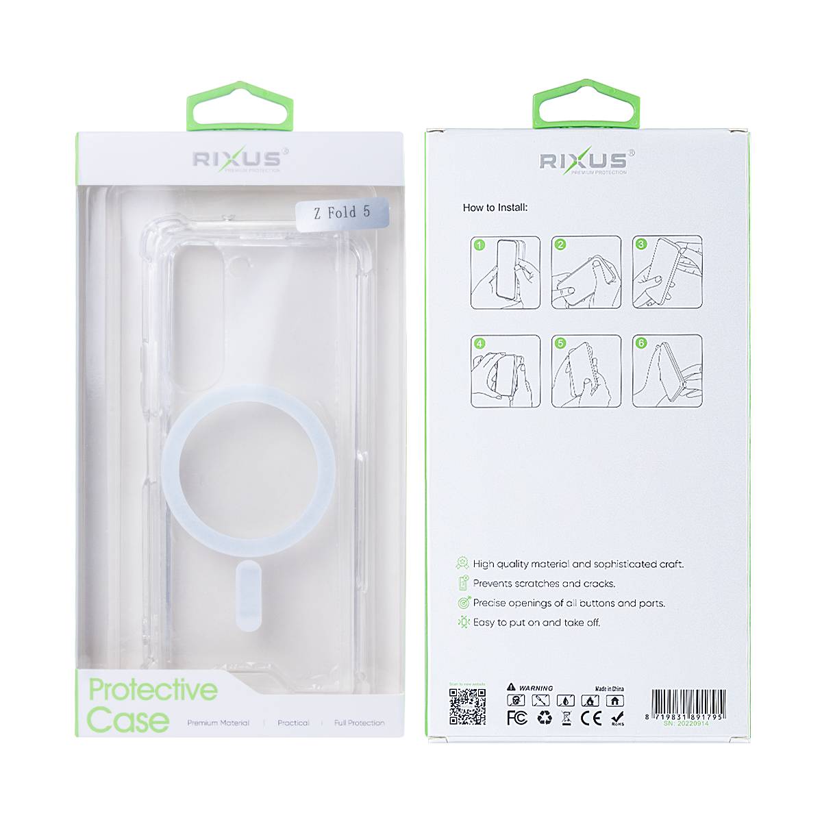 Rixus Pour Samsung Galaxy Z Fold5 Etui Transparent Magnétique TPU Blanc