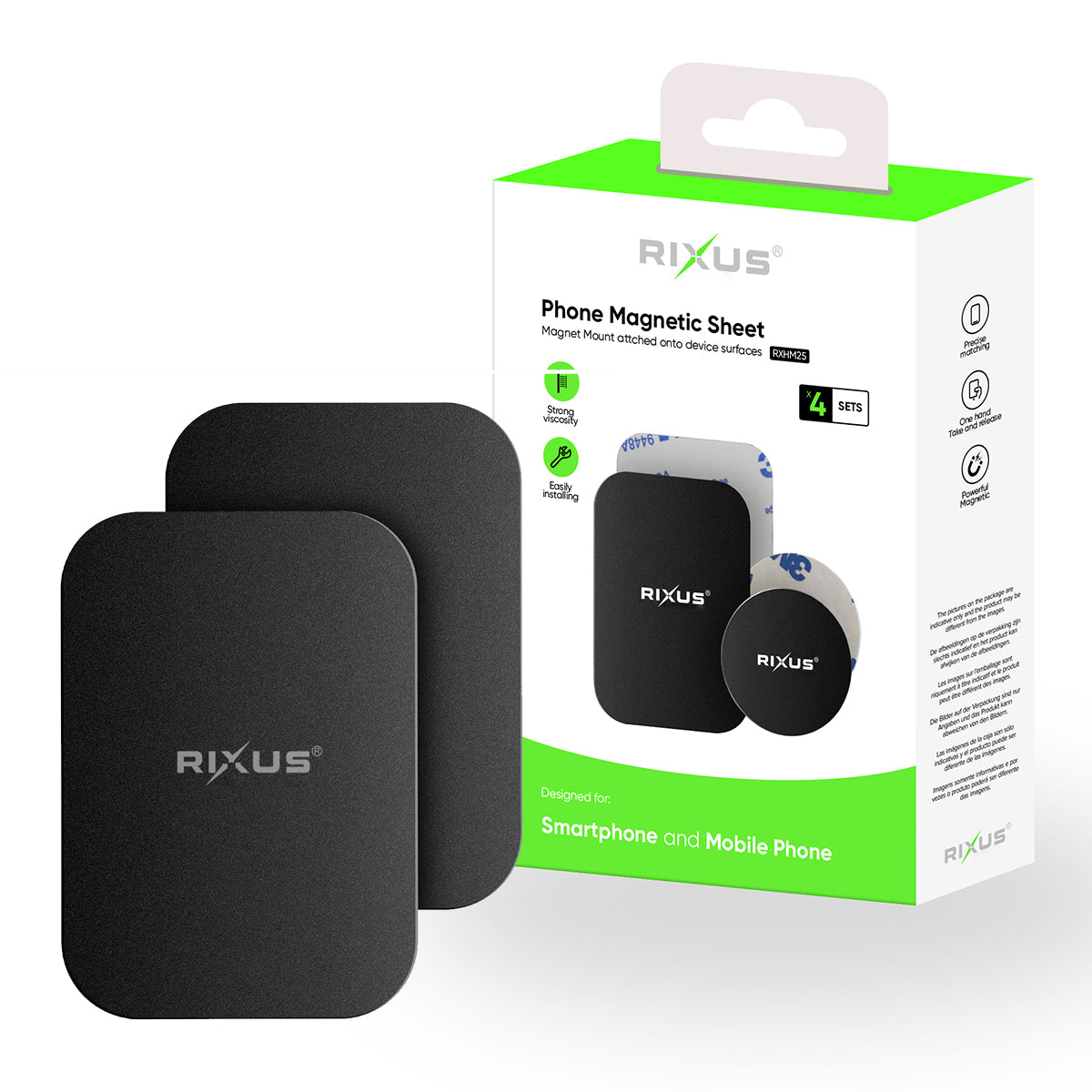 Rixus RXHM25 Feuille magnétique pour téléphone 4 jeux noir