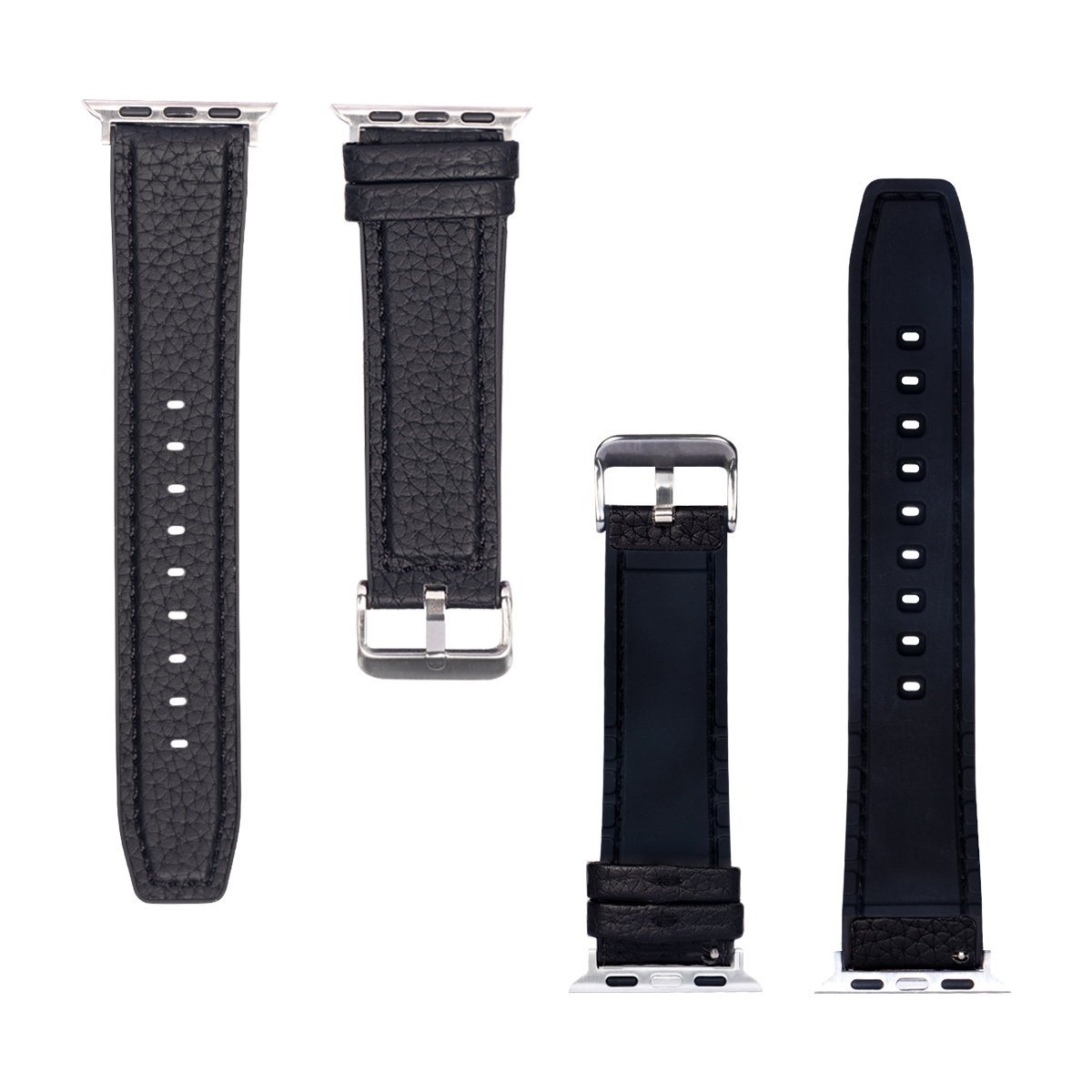 Pour Apple Watch 42mm, 44mm, 45mm, 49mm Bracelet en silicone et cuir Noir Boîte de vente au détail