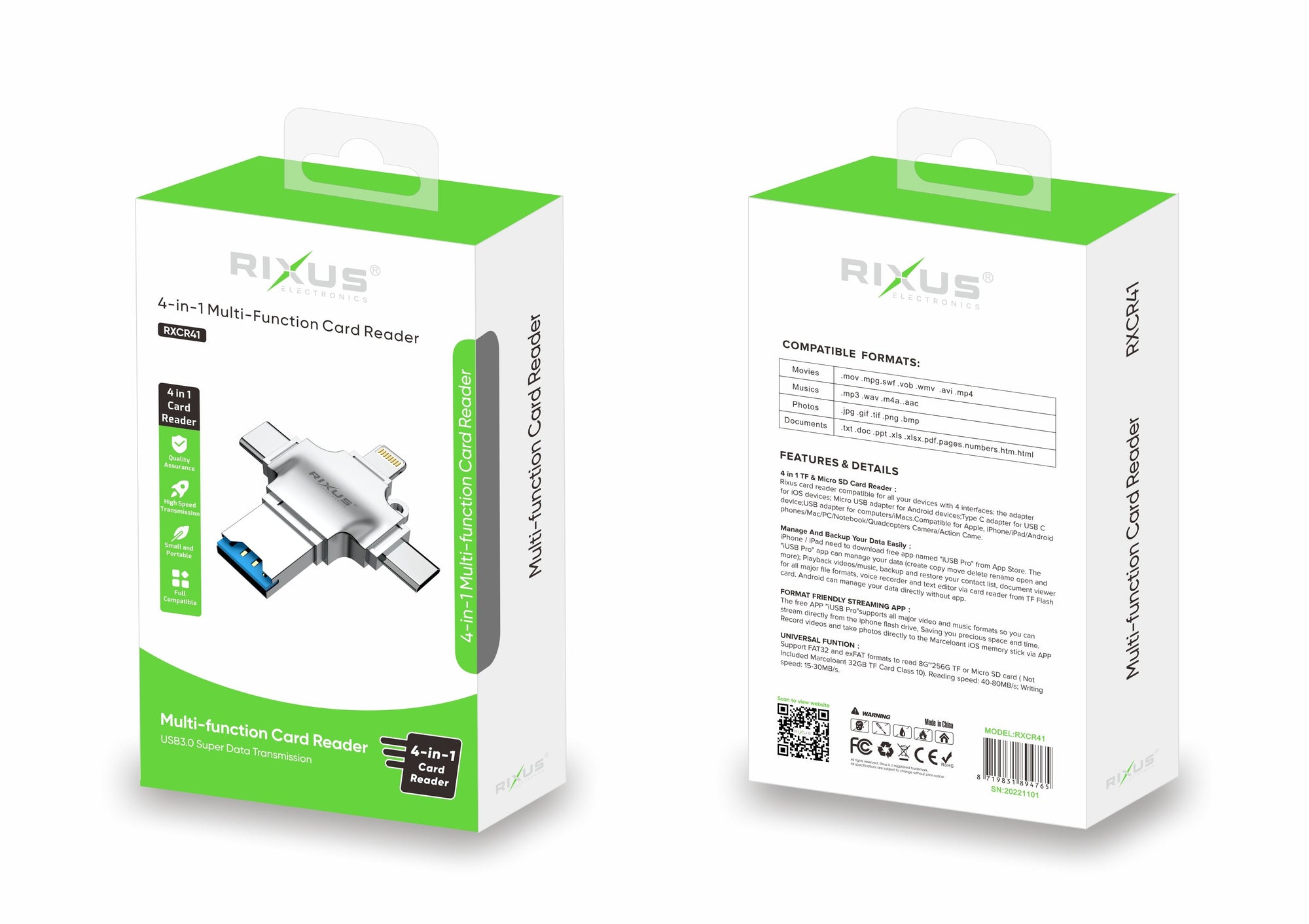 Rixus RXCR4 Lecteur de cartes multifonctions 4-1