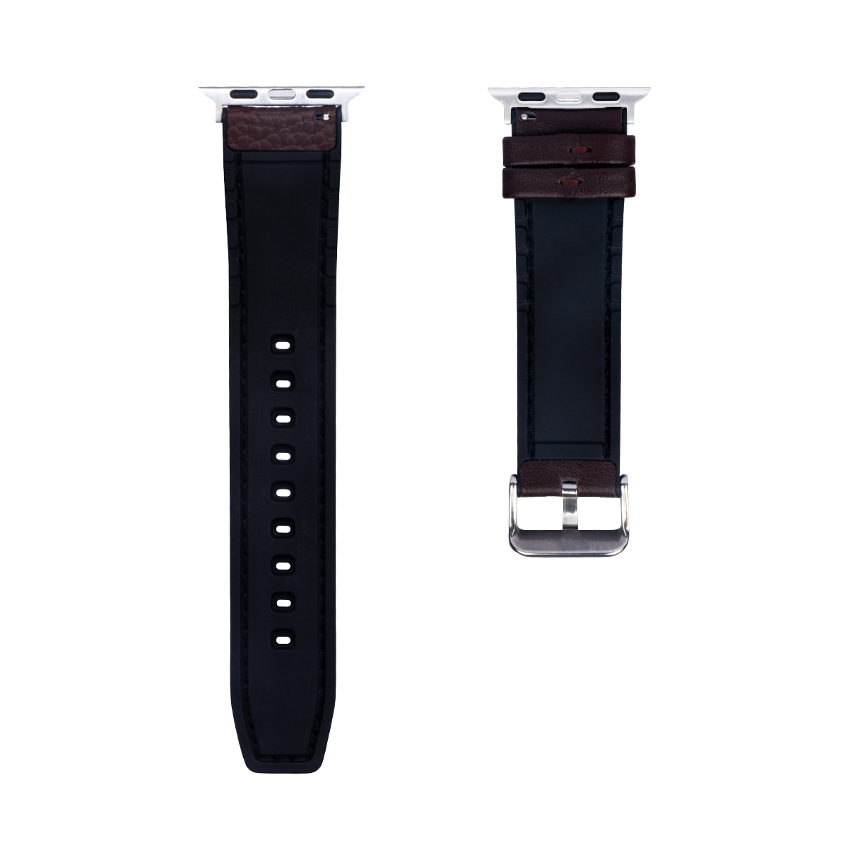 Pour Apple Watch 38mm, 40mm, 41mm Bracelet en silicone et cuir Glossy Dark Brown Boîte de vente au détail