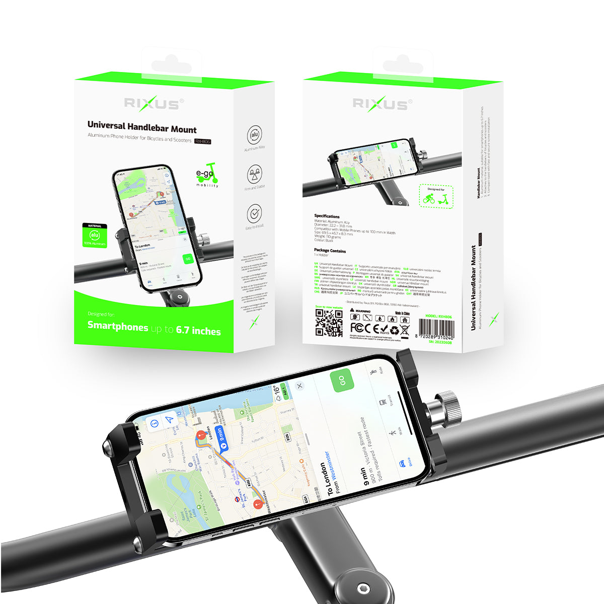 Rixus RXHB06 Support de téléphone pour vélo Noir