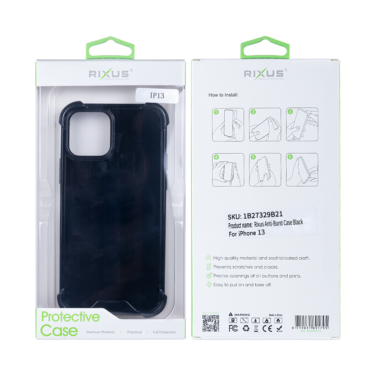 Rixus For iPhone 13 Anti-Burst Case Noir