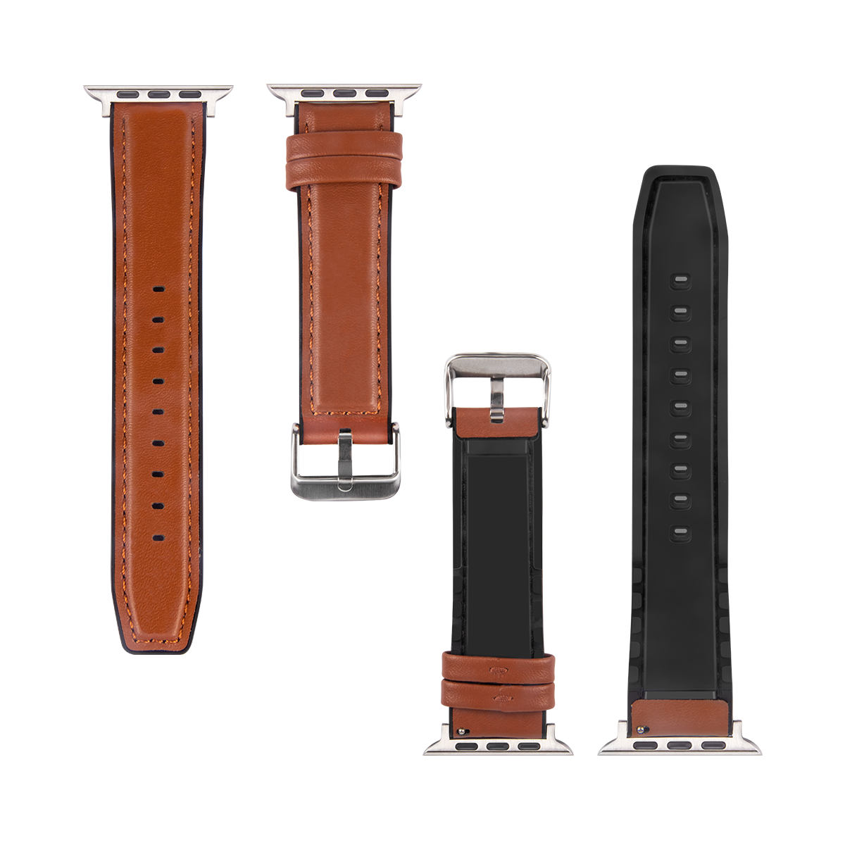 Pour Apple Watch 38mm, 40mm, 41mm Bracelet en silicone et cuir Marron clair brillant Boîte de vente au détail