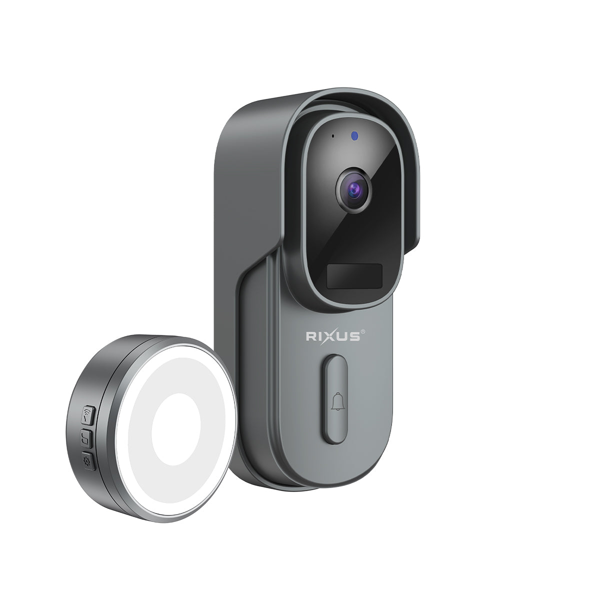 Rixus Wireless Battery Powered Doorbell With Camera Gray (sonnette sans fil alimentée par batterie avec caméra)