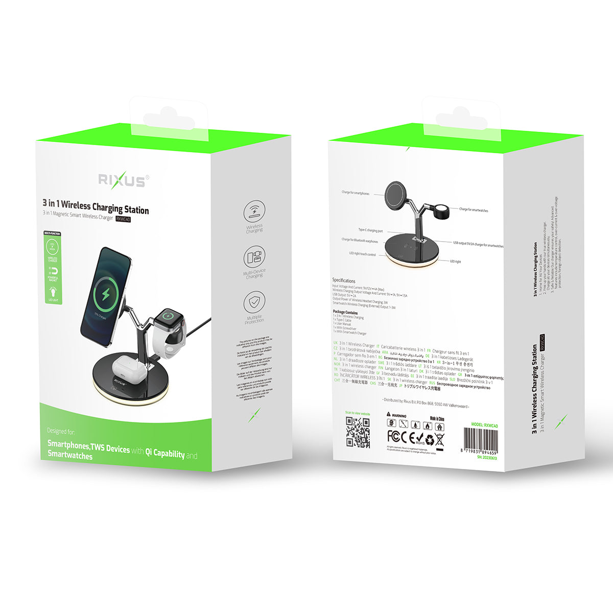 Rixus RXWC40 3-1 Wireless Charging Dock pour iPhone 12 Family