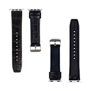 Pour Apple Watch 38mm, 40mm, 41mm Bracelet en silicone et cuir grain d'alligator Noir Boîte de vente au détail